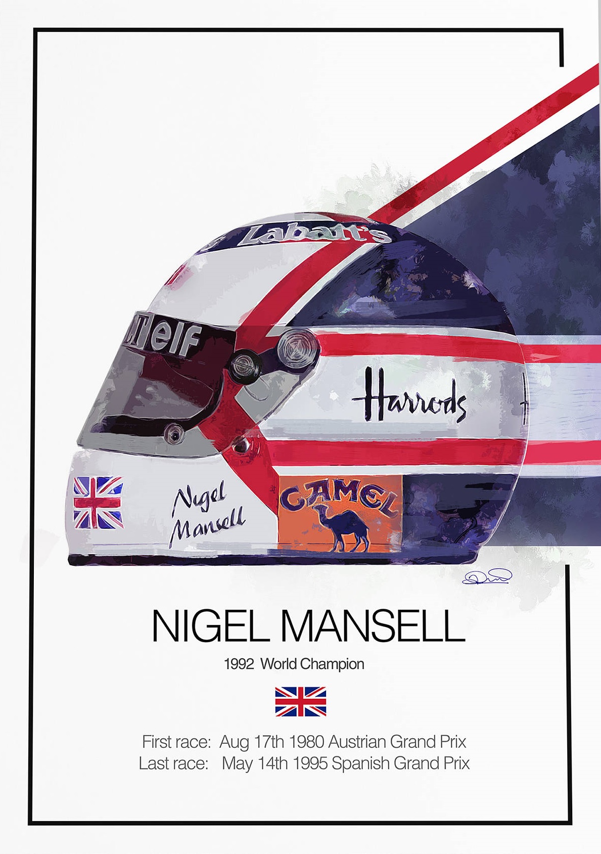 Nigel Mansell Sebastian Vettel 2011 Signed limited-edition F1 helmet prints – A3 satin finish artworks